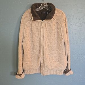 Tivoli Brown Fleece Lined CableKnit Sweater Jacket